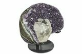 Amethyst Geode Section With Calcite On Metal Stand - Uruguay #171780-2